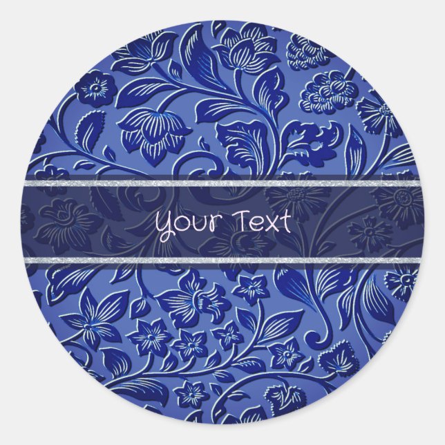 Sticker rond bleu floral classique (Devant)
