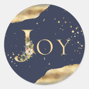 Sticker Rond Bleu floral de parties scintillantes d'or de joie