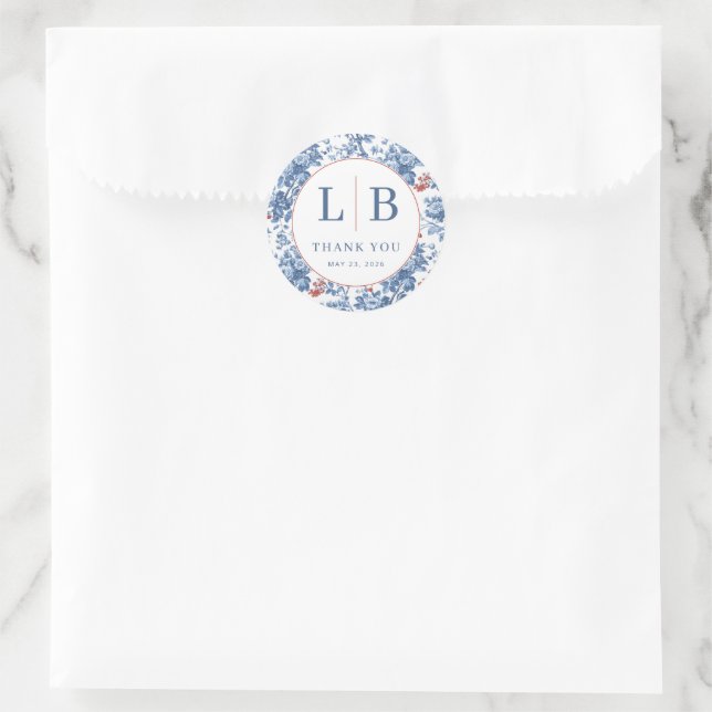 Sticker Rond Bleu Floral Élégant (Sac)