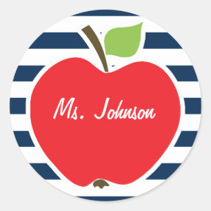 Sticker Rond Bleu foncé de minuit, bandes horizontales; Pomme