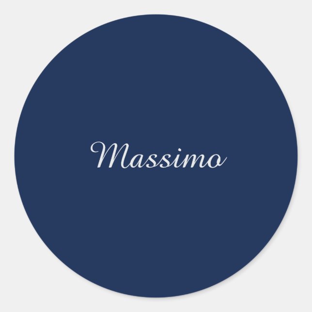 Sticker Rond Bleu foncé Élégant Casual Propre Nom Écriture manu (Devant)