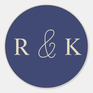 Sticker Rond Bleu foncé et beige monogrammé