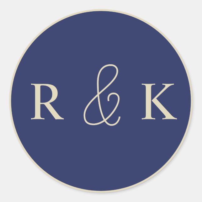 Sticker Rond Bleu foncé et beige monogrammé (Devant)