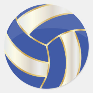 Sticker Rond Bleu foncé, or et volley-ball blanc