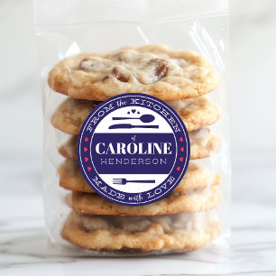 Sticker Rond Bleu foncé rouge et blanc Fabriqué avec l'amour no