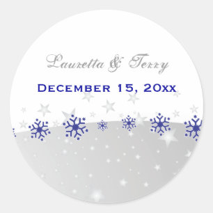Sticker Rond Bleu, gris argenté mariage flocon de neige Enregis
