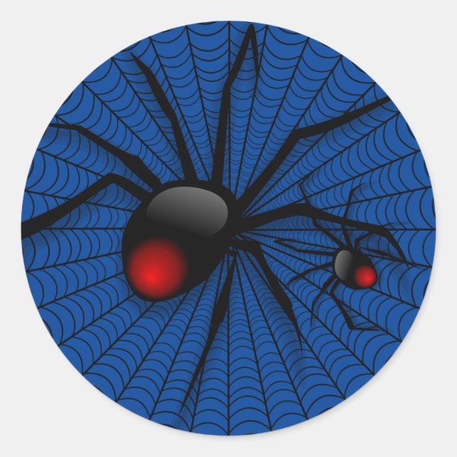 Sticker Rond Bleu Halloween Malin noir veuve effrayant araignée (Devant)