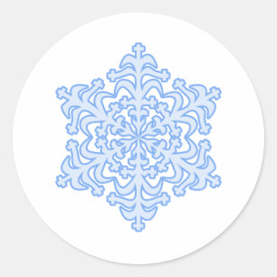 Sticker Rond Bleu hivernal glacial délicat flocon de Noël