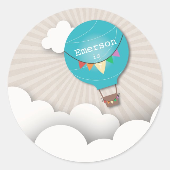 Sticker Rond Bleu Hot Air Balloon Anniversaire (Devant)