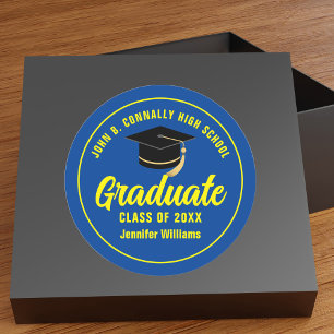 Sticker Rond Bleu Jaune Graduate Custom 2025 Graduation Party