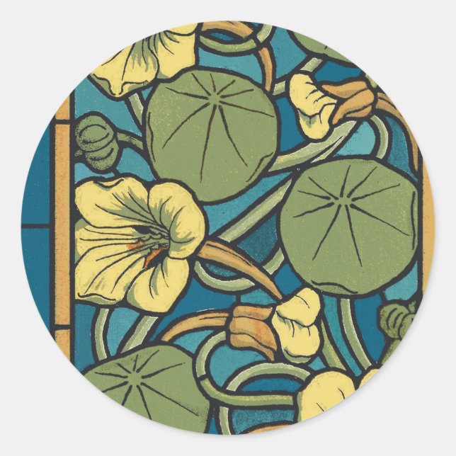 Sticker Rond Bleu jaune Nasturtium Fleur Nouveau Motif (Devant)
