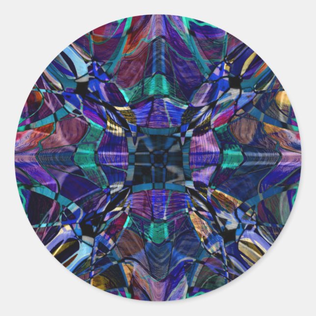 Sticker Rond Bleu Kaleidoscope Fractal (Devant)