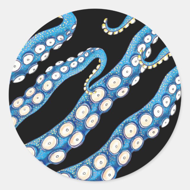 Sticker Rond Bleu Kraken Octopus (Devant)