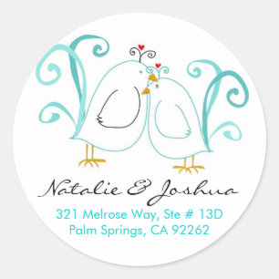 Sticker Rond Bleu Lovebirds & Blossoms