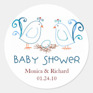 Sticker Rond Bleu Lovebirds et Baby shower de nid Favoriser les