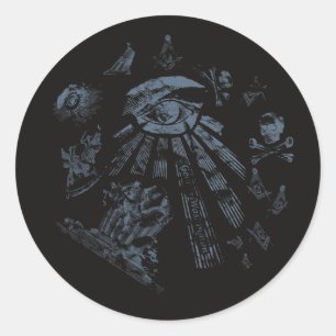 Sticker Rond Bleu maçonnique noir d'imaginaire d'autocollant