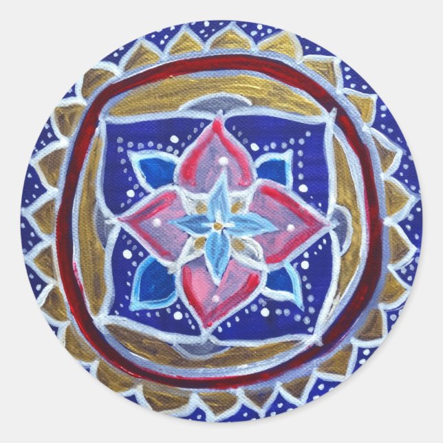 Sticker Rond Bleu Mandala Classic Round Sticker, brillant (Devant)