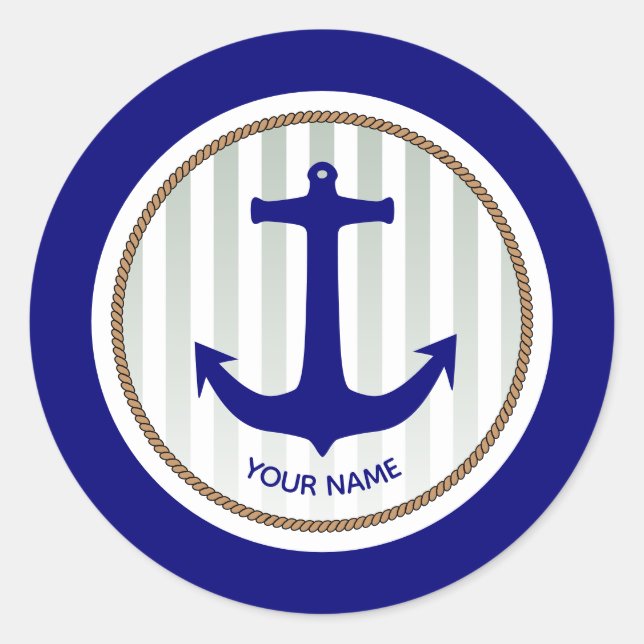 Sticker Rond Bleu marine Ancres nautiques (Devant)