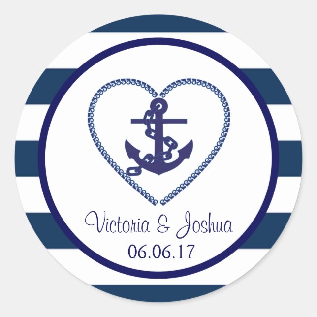 Sticker Rond Bleu marine Bleu Blancs Ancre Mariage (Devant)