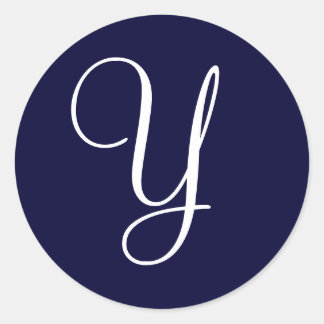 Sticker Rond Bleu marine et monogramme blanc Y
