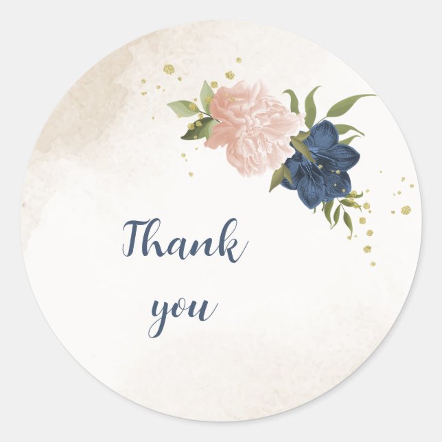 Sticker Rond bleu marine fleurs vert feuille mariage (Devant)