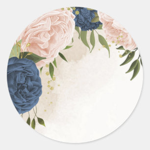 Sticker Rond bleu marine fleurs vert feuille mariage