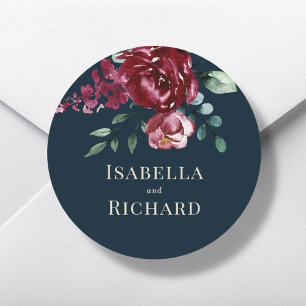 Sticker Rond Bleu Marine   Mariage Floral Bourgogne