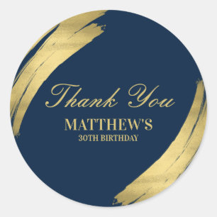 Sticker Rond Bleu marine or chic élégant Anniversaire Merci 