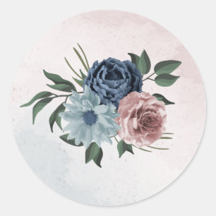 Sticker Rond bleu marine rose roux bleu vert fleuri mariage