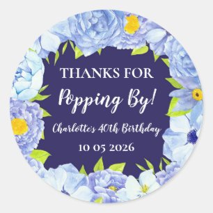 Sticker Rond Bleu Merci pour la balise Popping By Birthday