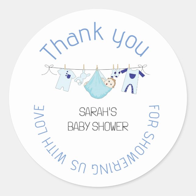Sticker Rond Bleu mignon Baby shower Merci Favoriser (Devant)
