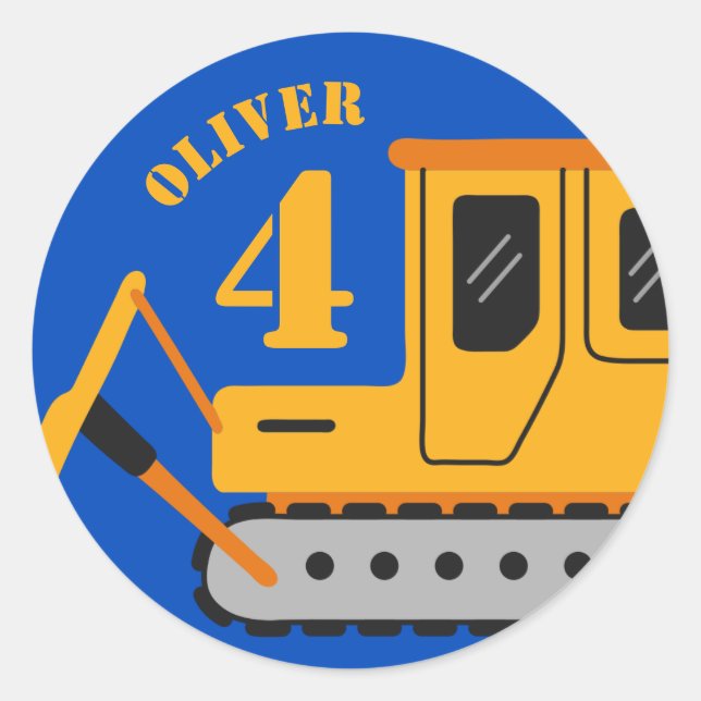 Sticker Rond Bleu mignon Construction pour enfants Anniversaire (Devant)