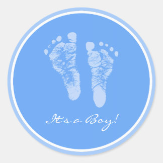 Sticker Rond Bleu mignon Empreintes bébé C'est un Baby shower g