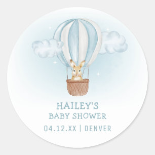 Sticker Rond Bleu minimaliste Bunny Baby shower à air chaud