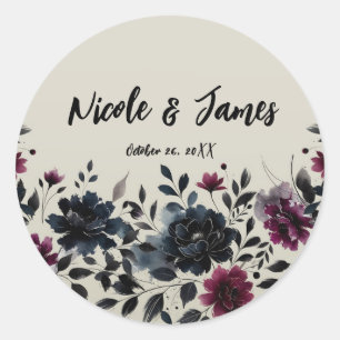 Sticker Rond Bleu Minuit Bourgogne Fleur d'Amandier Mariage