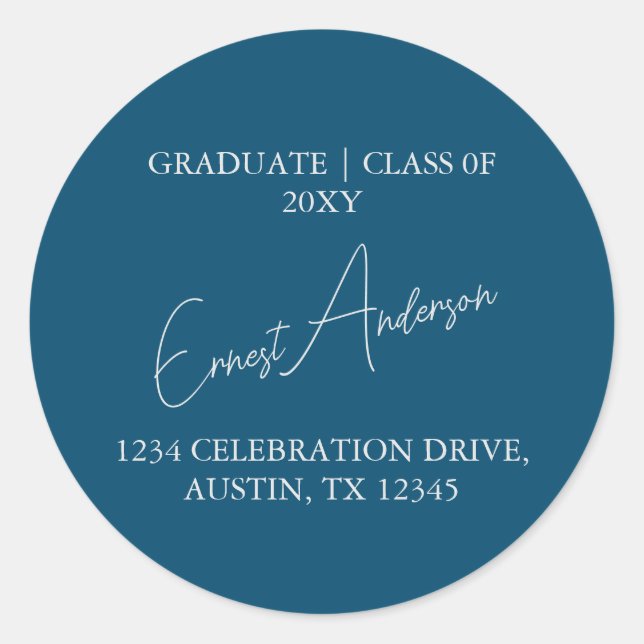 Sticker Rond Bleu Moderne Simple Graduation Retour Adresse Scea (Devant)
