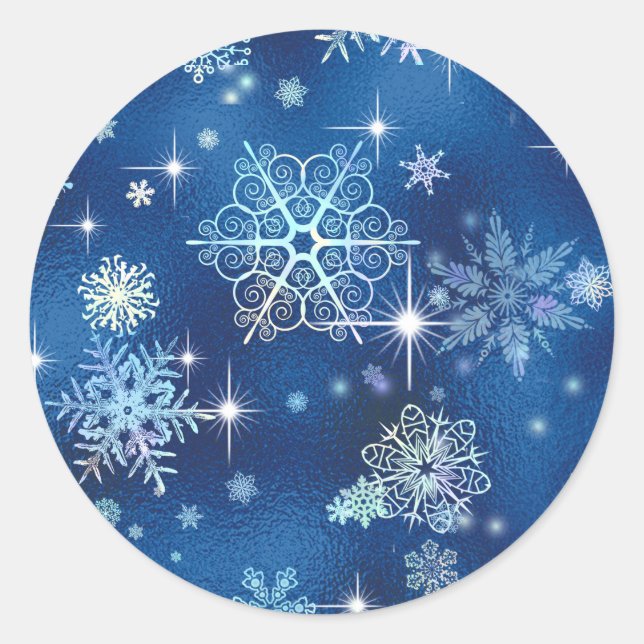 Sticker Rond Bleu Motif des flocons les plus beaux ID846 (Devant)