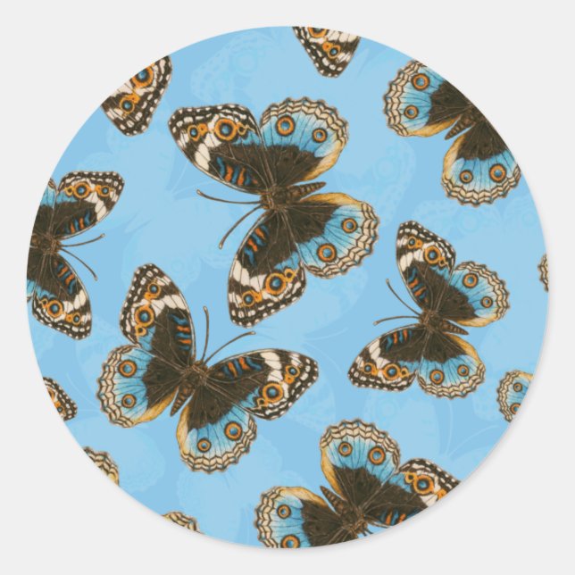 Sticker Rond Bleu motif papillon Pansy (Devant)