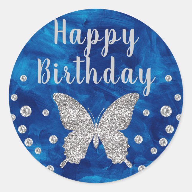 Sticker Rond Bleu moyen pinceau Beurre d'argent Anniversaire (Devant)