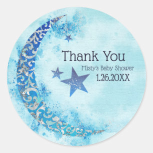 Sticker Rond Bleu Mystique & Aquarelle Argentée Demi Lune