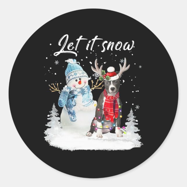 Sticker Rond Bleu Nez Pitbull Père Noël Chien Noël Snowman Noël (Devant)