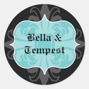 Sticker Rond Bleu noir goth punk nom tag mariage faveur