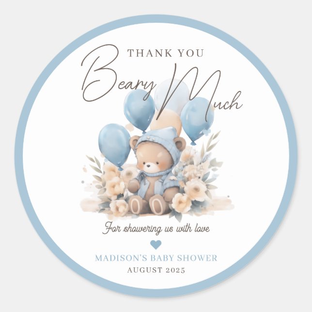 Sticker Rond Bleu Nous pouvons attendre Baby shower Favoriser (Devant)