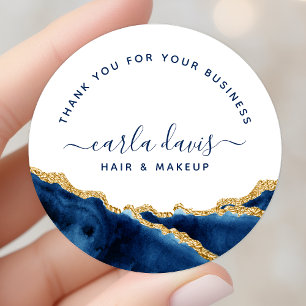 Sticker Rond Bleu Nuit Et Or Aquarelle