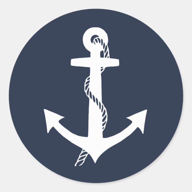 Sticker Rond Bleu Nuit Marine et Ancre Blanche Nautical (Devant)