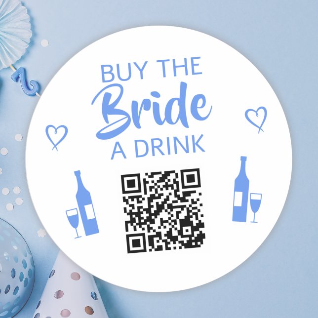 Sticker Rond Bleu Offrez un Verre à la Mariée Code QR Enterreme (Créateur téléchargé)