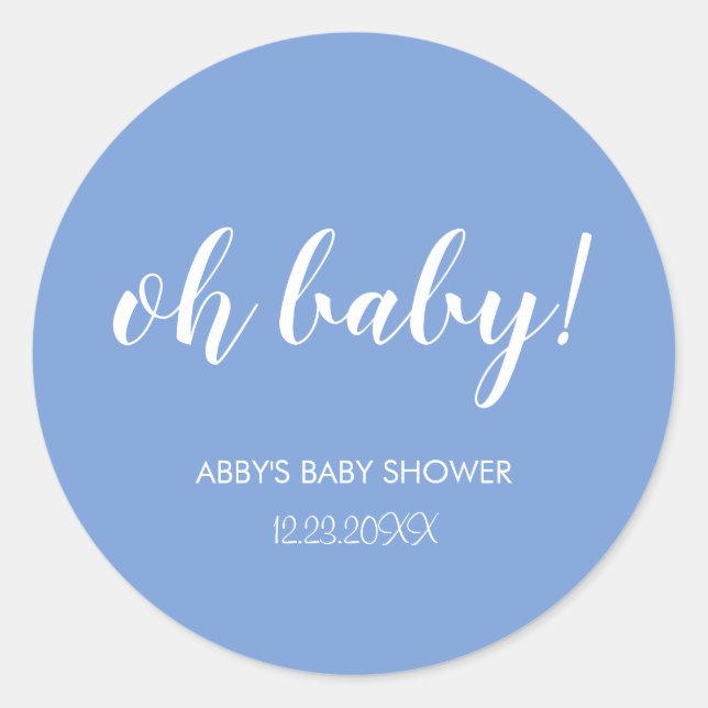 Sticker Rond Bleu Oh Baby shower bébé (Devant)