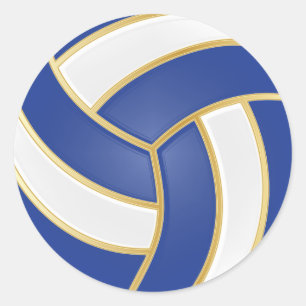 Sticker Rond Bleu, or et volley-ball blanc