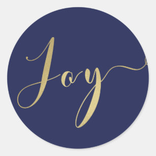 Sticker Rond Bleu & Or JOIE Fêtes Nouvel An Noël