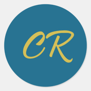 Sticker Rond Bleu & Or Monogramme Minimaliste Moderne